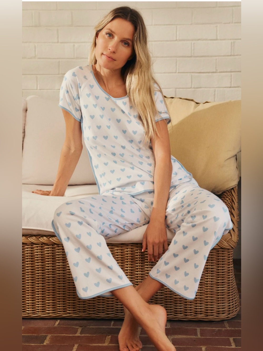 LAKE Women's Pima short long set in French Blue Heart Print - Picture 2 of 4